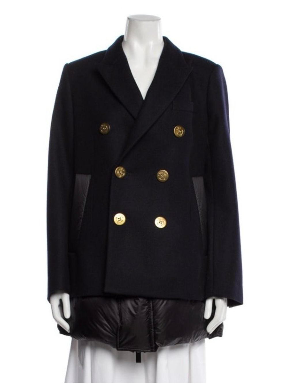 Sacai Navy Double-Breasted Peacoat with Gold Buttons